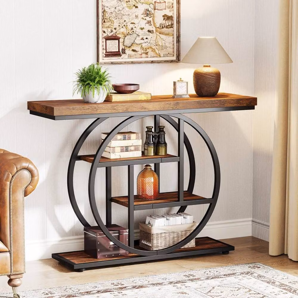 NESTLUNE Industrial Narrow Console Table in Brown, W/D/H: 100 x 15 x 80 cm – 3