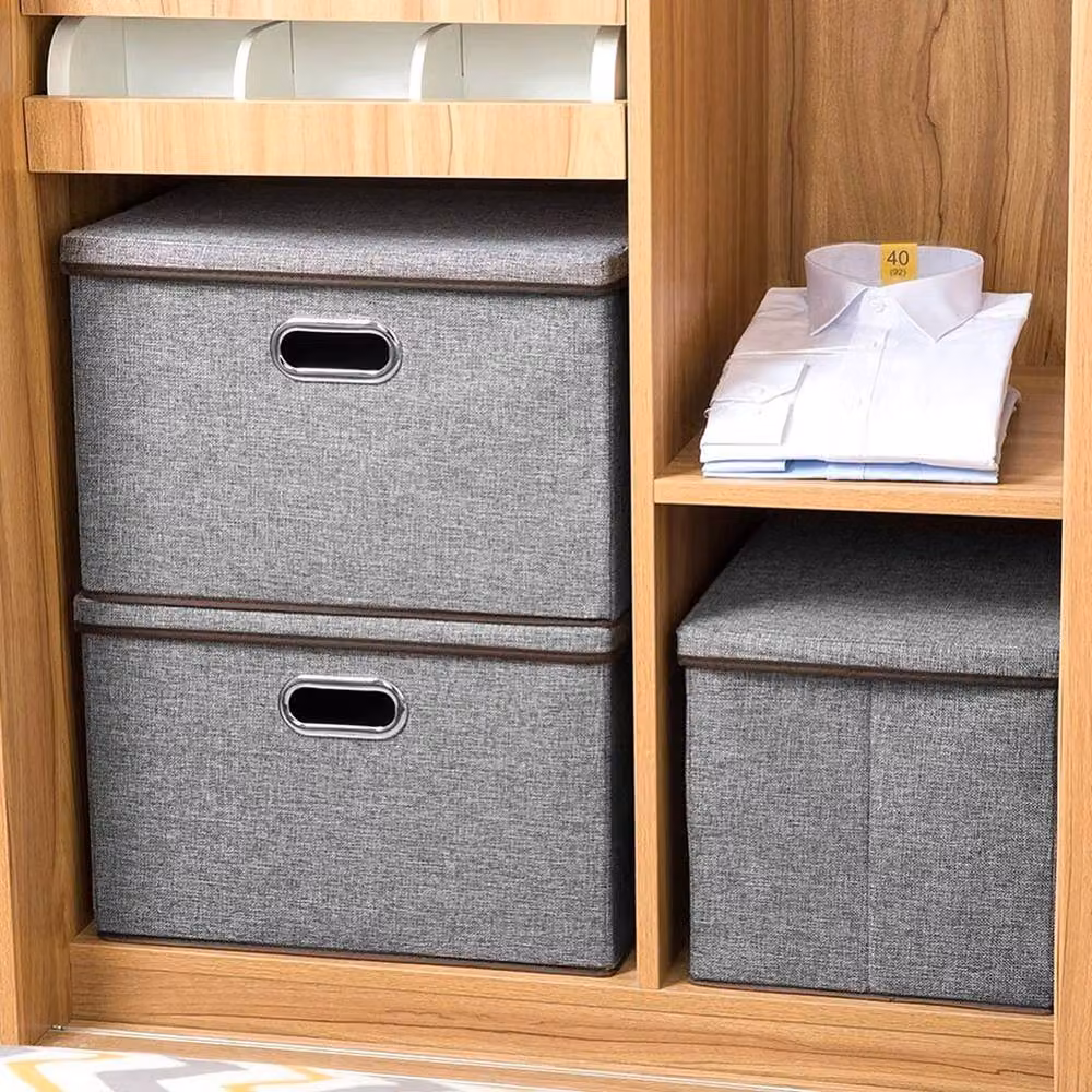 NESTLUNE Set of 3 Extra Large Foldable Storage Boxes with Lids in Grey – 5