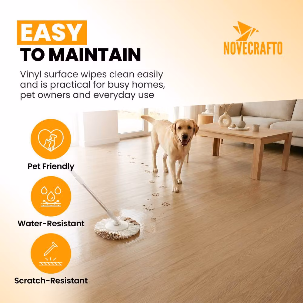 Novecrafto Self Adhesive Wood Look Vinyl Floor Planks, Pack of 10, Beige and Brown, Size: 91.4 x 15.2 cm – 4