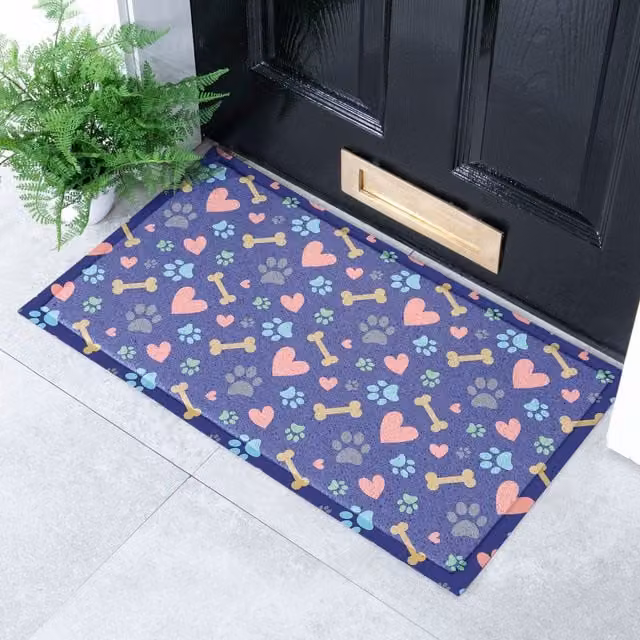 Artsy Mats Paws & Bones Dog Doormat in White and Multicolour, W/D: 70 x 40 cm
