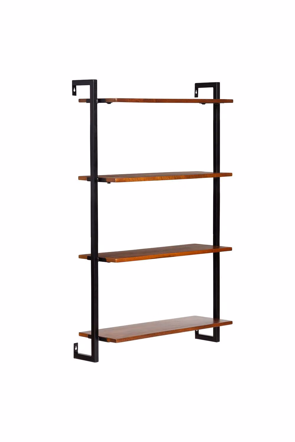 MH London 4-Tier Wall Mounted Floating Shelves in Walnut Mango Wood and Metal – 2
