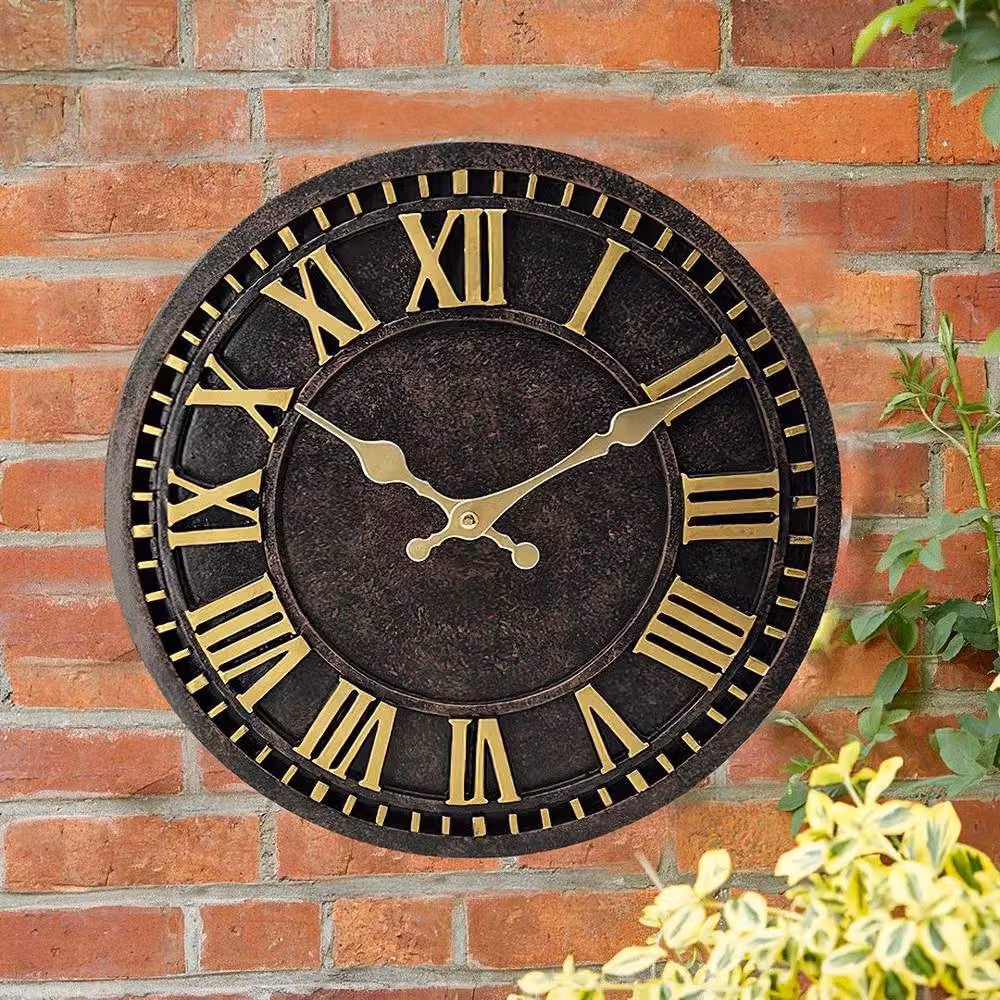 Kelvenix Large Retro Round Roman Numerals Wall Clock in Black and Gold – 4