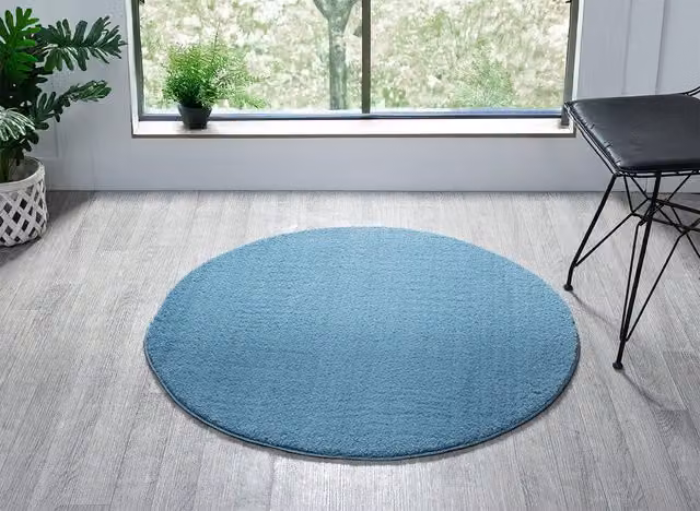 Desire Rugs Comfy Washable Low Pile Plain Area Rug in Petrol Blue, W/D: 100 x 100 cm