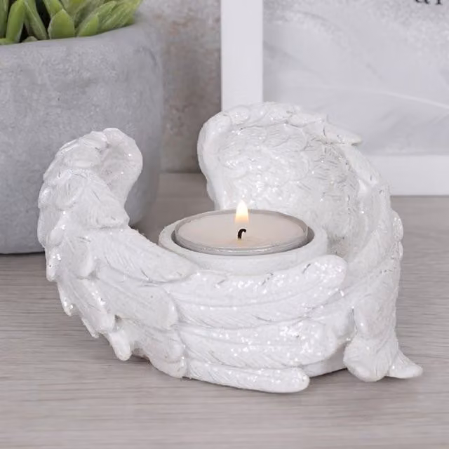 KDMK Glitter Angel Wing Tealight and Votive Candle Holder, White