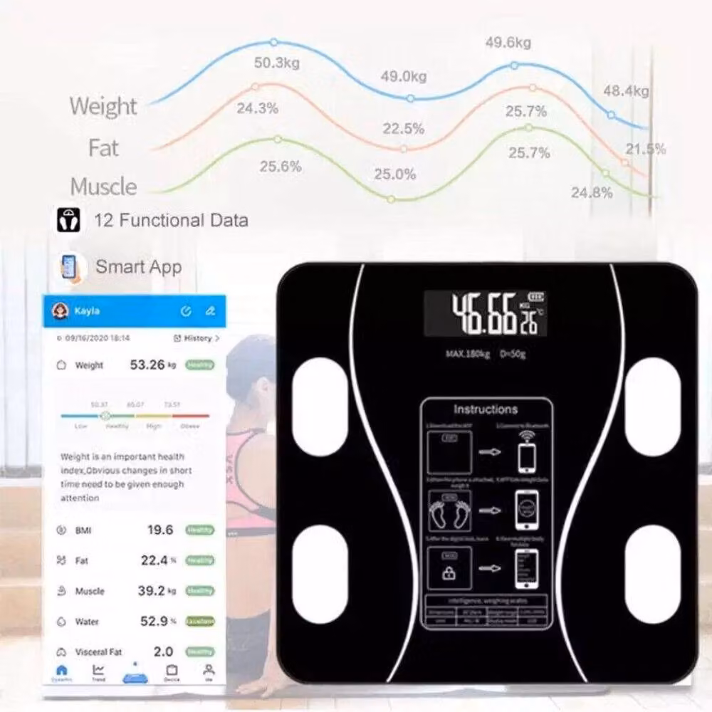 NESTLUNE Digital Smart Bathroom Scales in Black with Body Fat, BMI, Water Percentage and Muscle Mass Tracking via Bluetooth App Control – 5