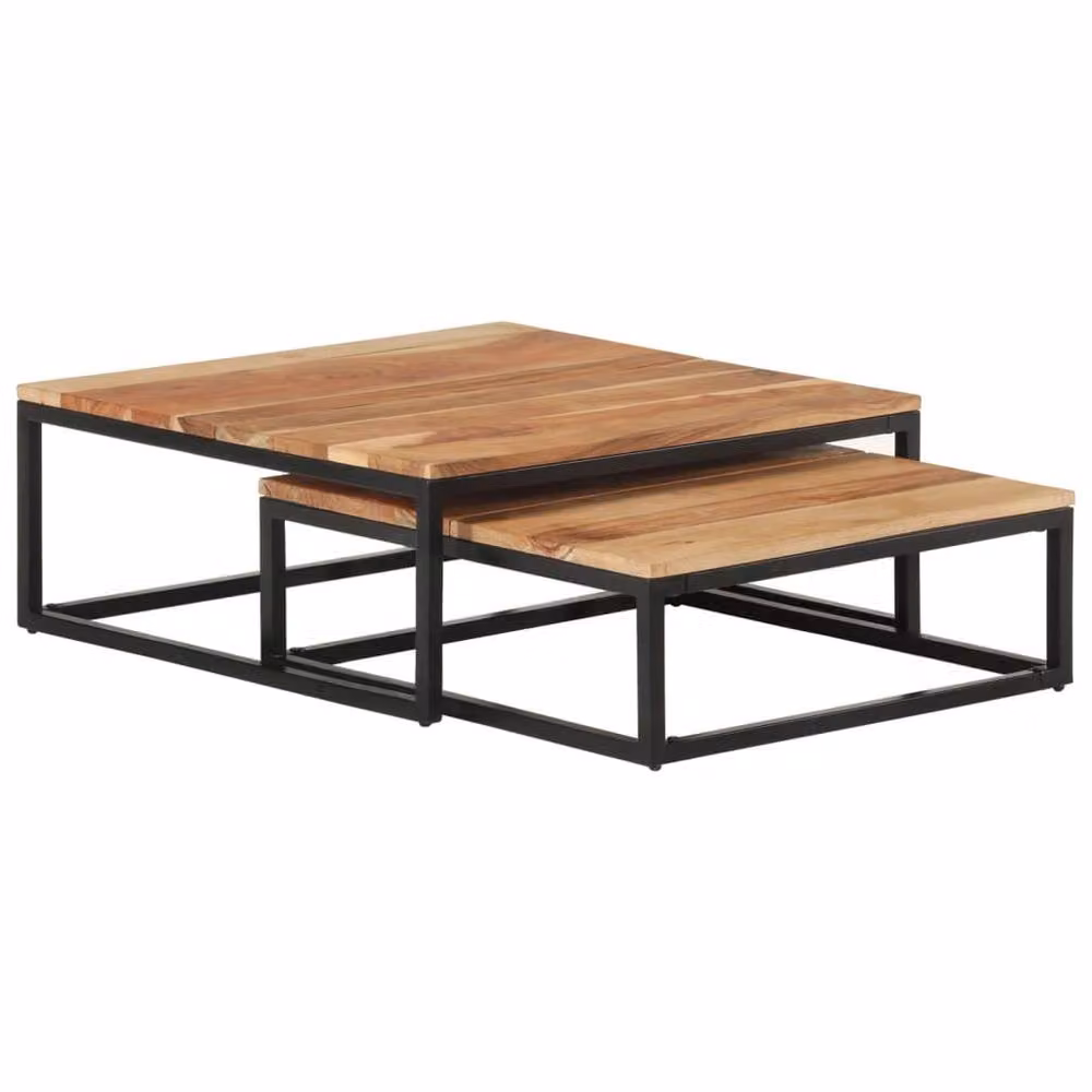 Berkfield Home Nesting Coffee Tables, Set of 2, Solid Acacia Wood in Brown and Black – 2