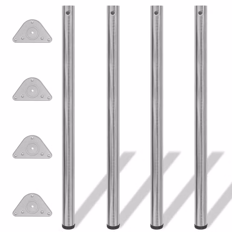 Berkfield Home Height Adjustable Table Legs in Brushed Silver Metal, Height: 110 cm