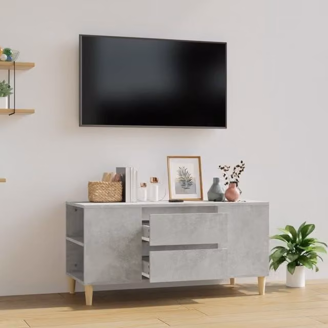 Berkfield Home Scandinavian TV Cabinet in Concrete Grey, W/D/H: 102 x 44.5 x 50 cm – 1