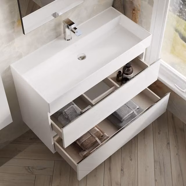 Banyetti Vatilla 1000mm Wall-Hung Vanity Unit with Veneto 1 Tap Hole Basin in Gloss White