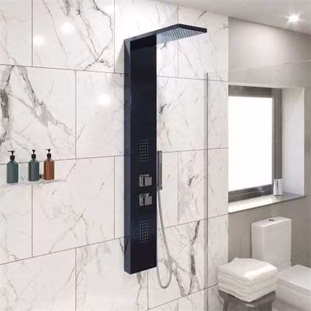 SPETLEK Square Shower Tower Panel with Handset and 2 Body Jets in Matt Black