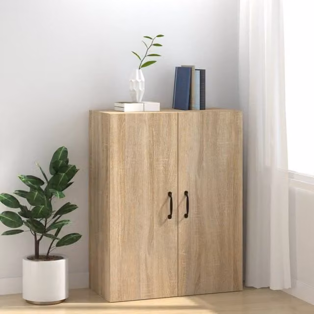 Berkfield Home Sonoma Oak Hanging Cabinet in Beige and Brown, W/D/H: 69.5 x 34 x 90 cm