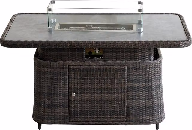 Abrihome Aluminum Adjustable Fire Pit Table with Tempered Glass Top, Brown