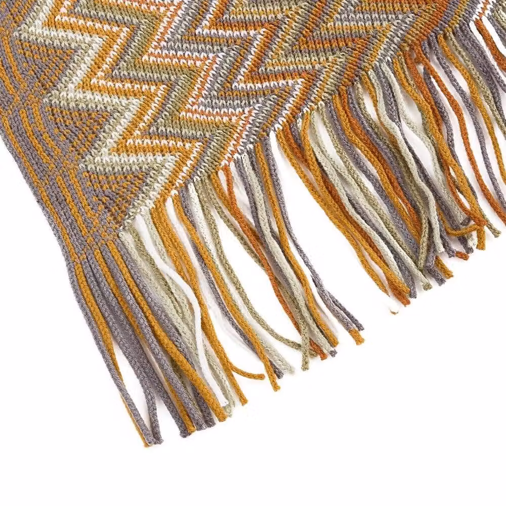 NESTLUNE Khaki Wave Striped Knitted Throw Blanket, W: 100 cm, L: 190 cm – 4