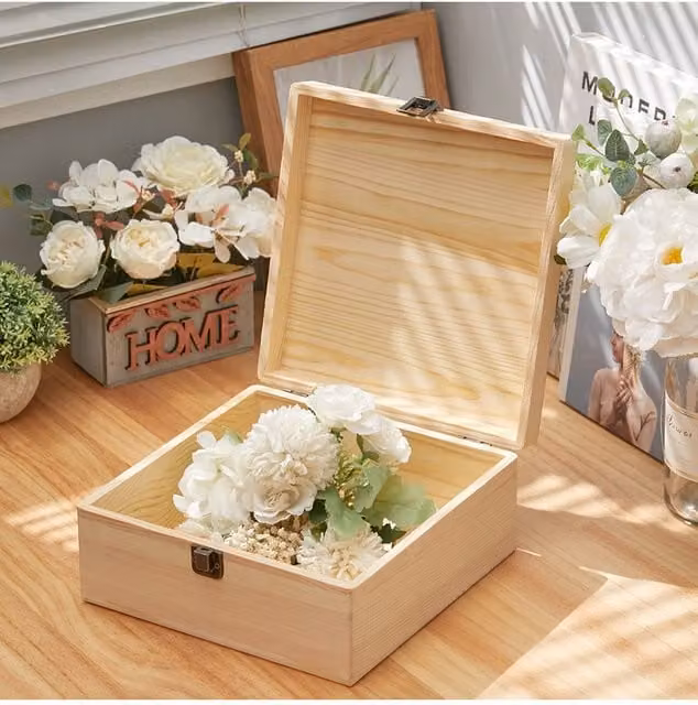 Living and Home Solid Wood Keepsake Box in Beige, Small