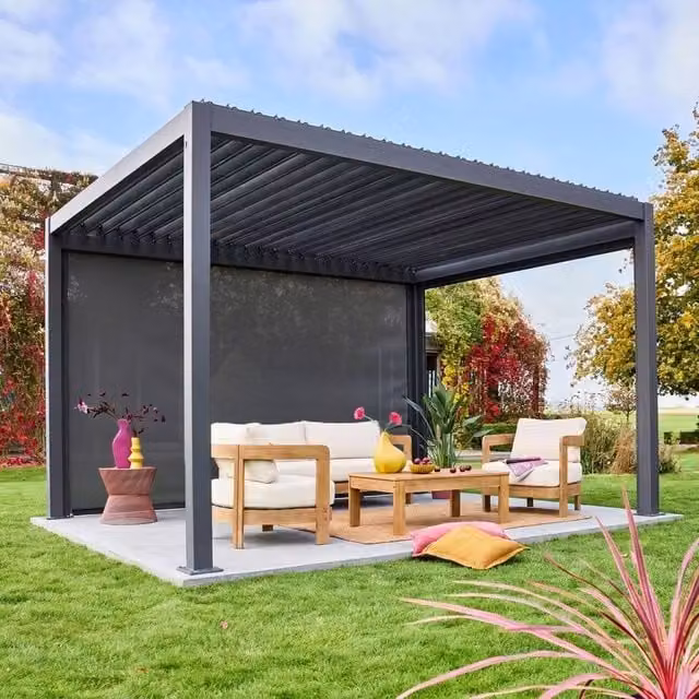sweeek Aluminium Blind for Triomphe Pergola, Dark Grey, W: 400 cm, H: 236 cm – 1