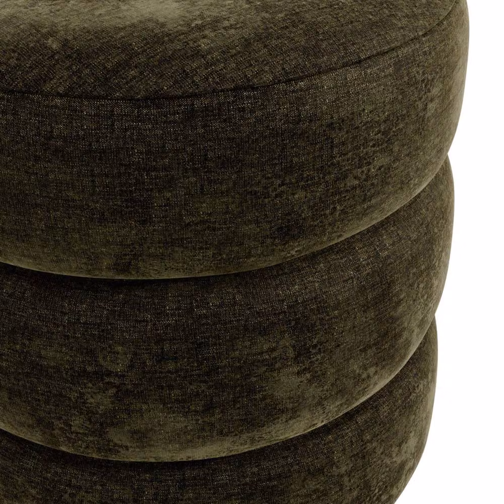 Wyld Haus Antipodes Olive Green Chenille Round 3 Tier Pouffe with Pine Wood Frame – 3