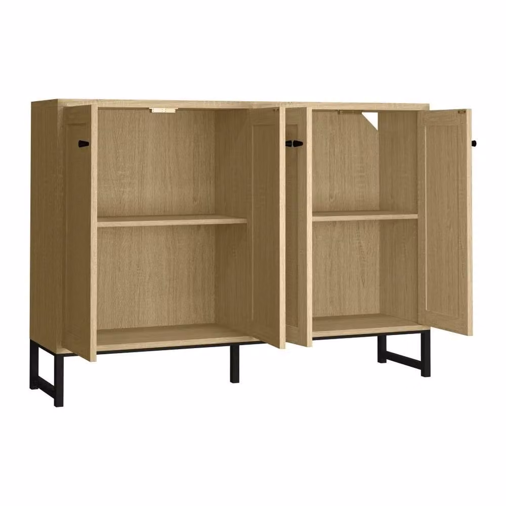 VOGREX Oak 4-Door Cane Webbing Sideboard in Light Oak and Beige Wood Finish – 2