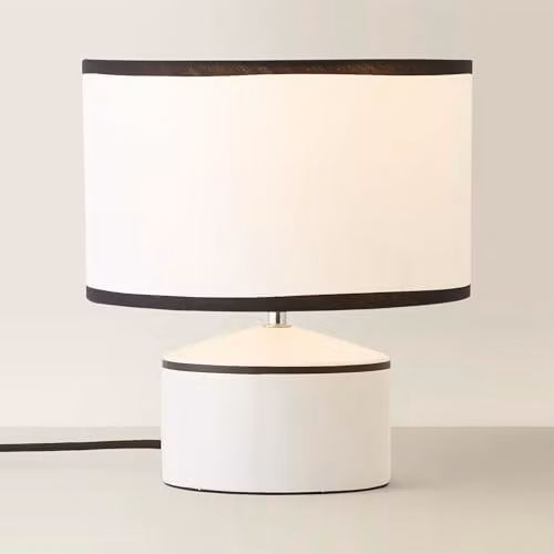 ValueLights Julia Ceramic Table Lamp with Black Trim and Beige Fabric Shade – 1