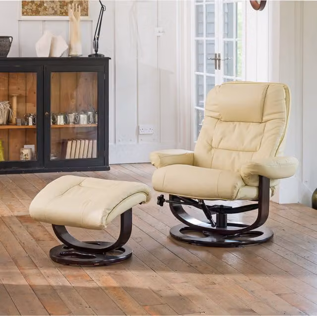Artemis Home Burdell Swivel Recliner with Massage, Heat and Footstool in Cream Synthetic Leather, Width: 88 cm – 2