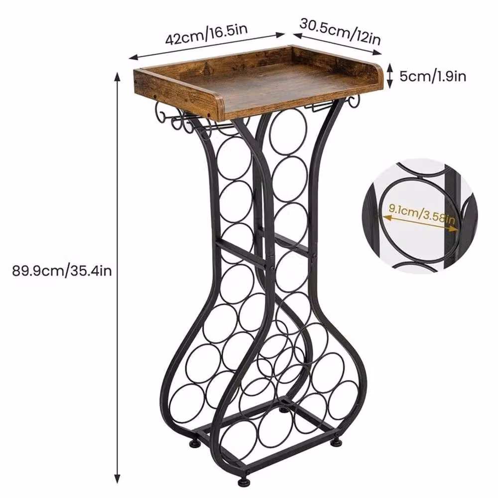 FORGEVIO Modern Freestanding Wooden Wine Rack with Black Metal Legs in Oak and Brown – 2