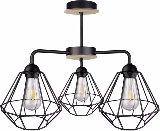 Netlighting Foskal Semi Flush Ceiling Light in Black and Wood, Diameter: 44 cm, 3x E27