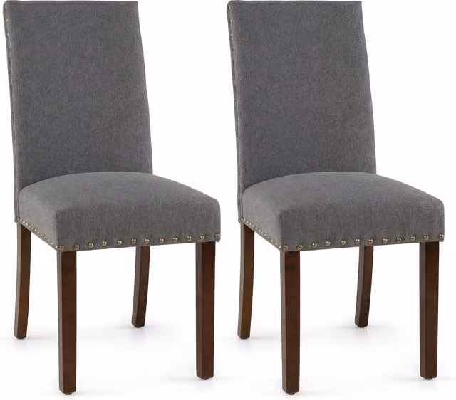 Costway Set of 2 Grey Fabric Upholstered Rubberwood Dining Chairs