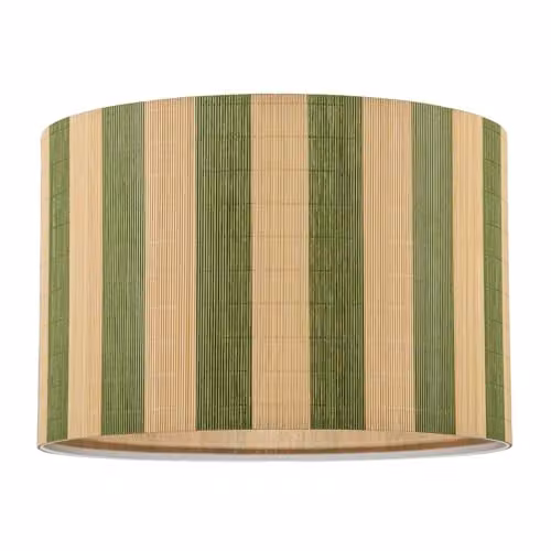 Happy Homewares Shabby Chic Bamboo Drum Lamp Shade in Natural Brown with Olive Green Stripes, W/H: 18 x 25 cm – 1