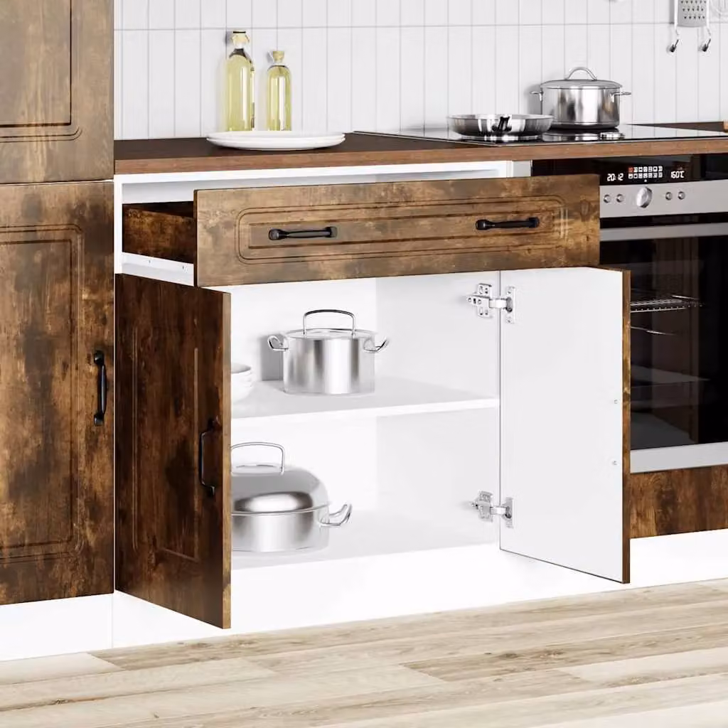 Berkfield Home Kalmar Kitchen Base Cabinet in Smoked Oak Brown Engineered Wood – 2
