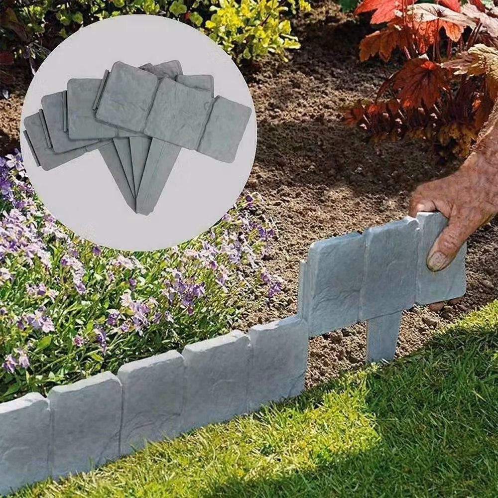 NESTLUNE 50 Pack Grey Cobbled Stone Effect Plastic Lawn Edging, W: 100 cm, D: 15 cm – 4