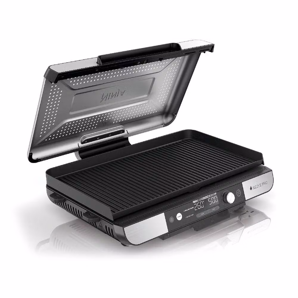 Ninja Sizzle Pro XL Grill and Flat Plate GX101UK in Silver with Removable Ceramic and Stainless Steel Plates – 2