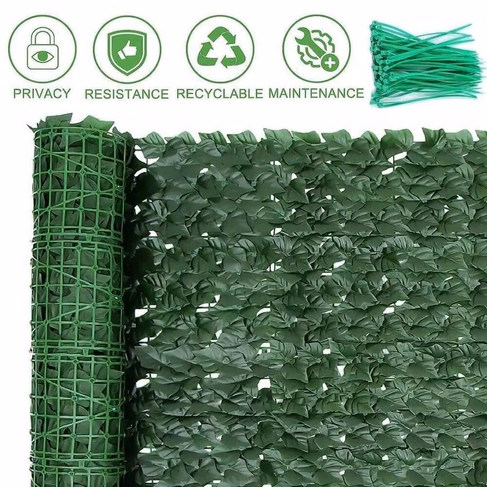 EONLION Green Artificial Hedge Roll with Ivy Leaves, W: 100 cm – 3