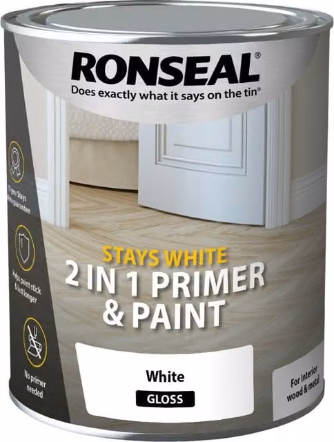 Ronseal Stays White 2 in 1 Primer and Paint Gloss in White
