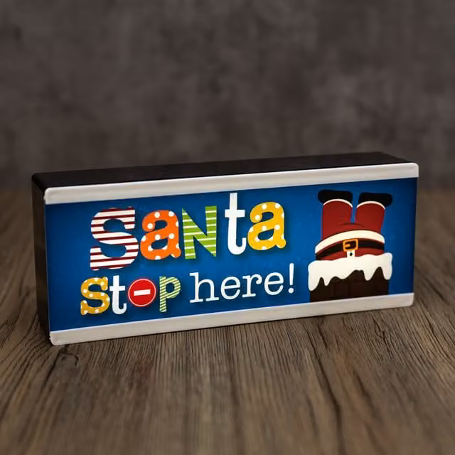 Echo Three Light Up Santa Stop Here Room Sign in Blue