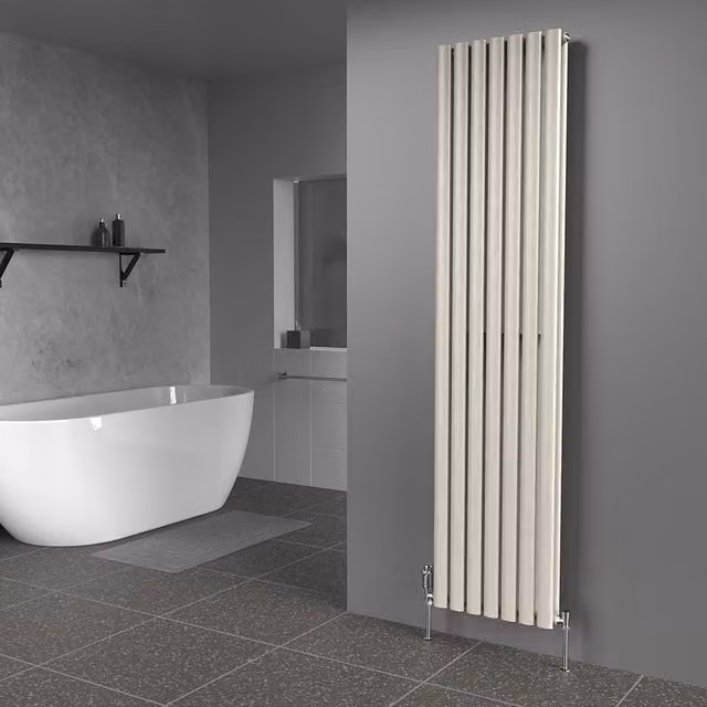 Lux Heat Oval Vertical Double Radiator in Grey, H: 180 cm, W: 42 cm