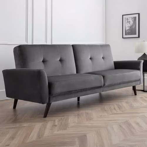Julian Bowen Monza Grey Velvet Click Clack Sofa Bed with Adjustable Headrest
