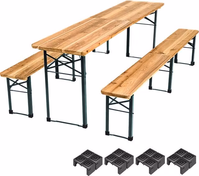 tectake Ralf Dining Table and 2 Bench Set in Brown