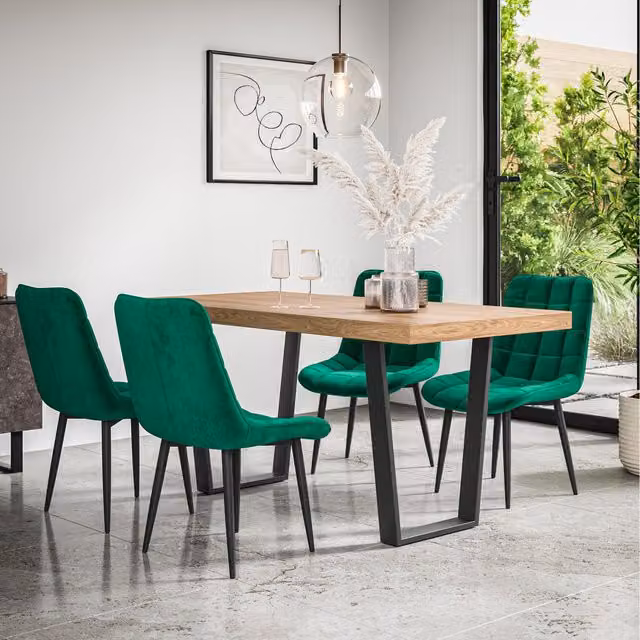 More4Homes Aria Dining Set with Oak Effect Rectangular Table and 4 Green Nova Velvet Chairs