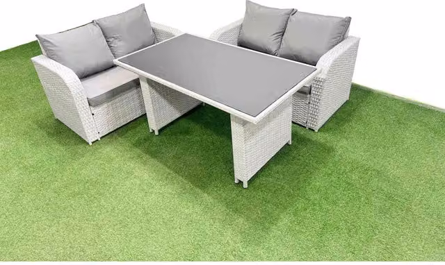 Fimous 3-Piece Outdoor PE Rattan Sofa Set with Cushions in Light Grey