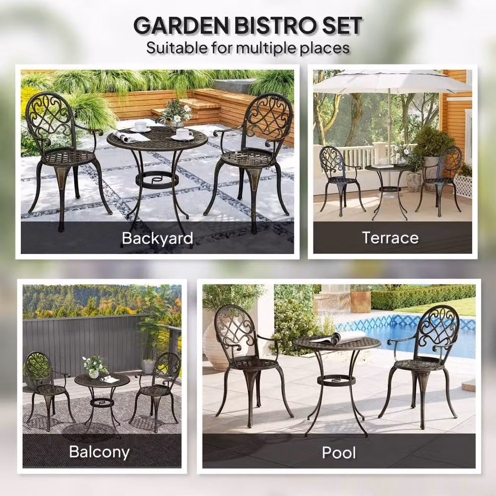 Wyld Haus Ziraro 3 Piece Garden Bistro Set in Bronze Tone Metal – 5
