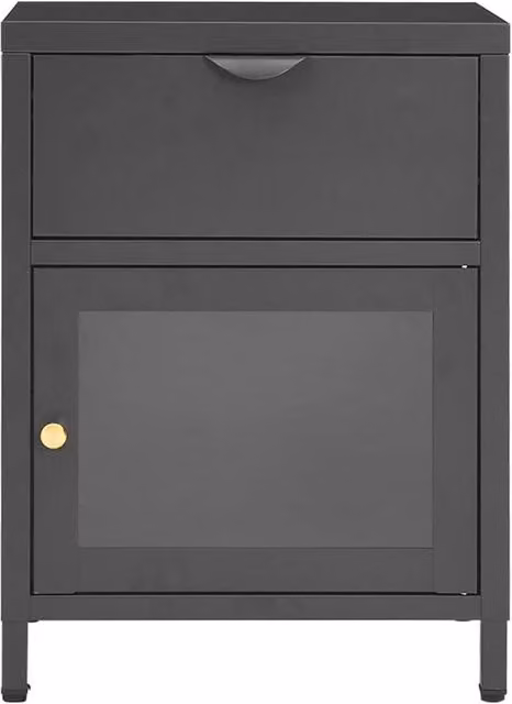 Berkfield Home Anthracite Nightstand in Steel and Glass, W/D/H: 40 x 30 x 54.5 cm