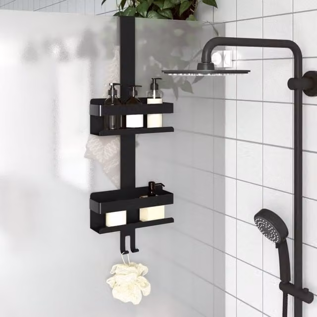 Berkfield Home Hanging Shower Caddy in Matt Black Brushed 304 Stainless Steel