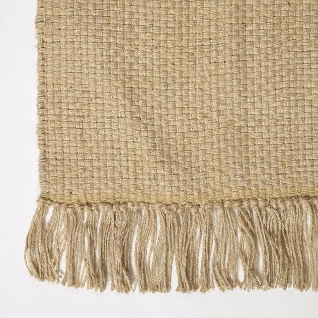 Homescapes Boho Woven Jute Rug with Fringes in Beige and Brown, Width: 150 cm