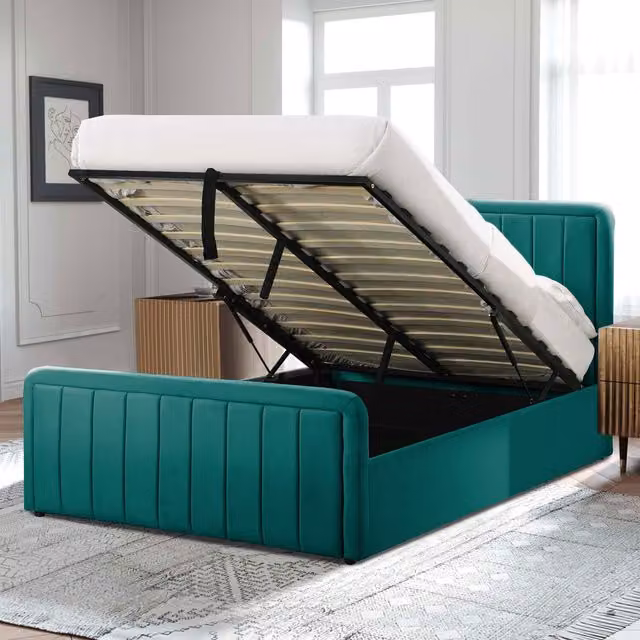 Comfy Living Modern Green Velvet Ottoman Bed Frame, W/D/H: 180 x 200 x 158 cm – 1