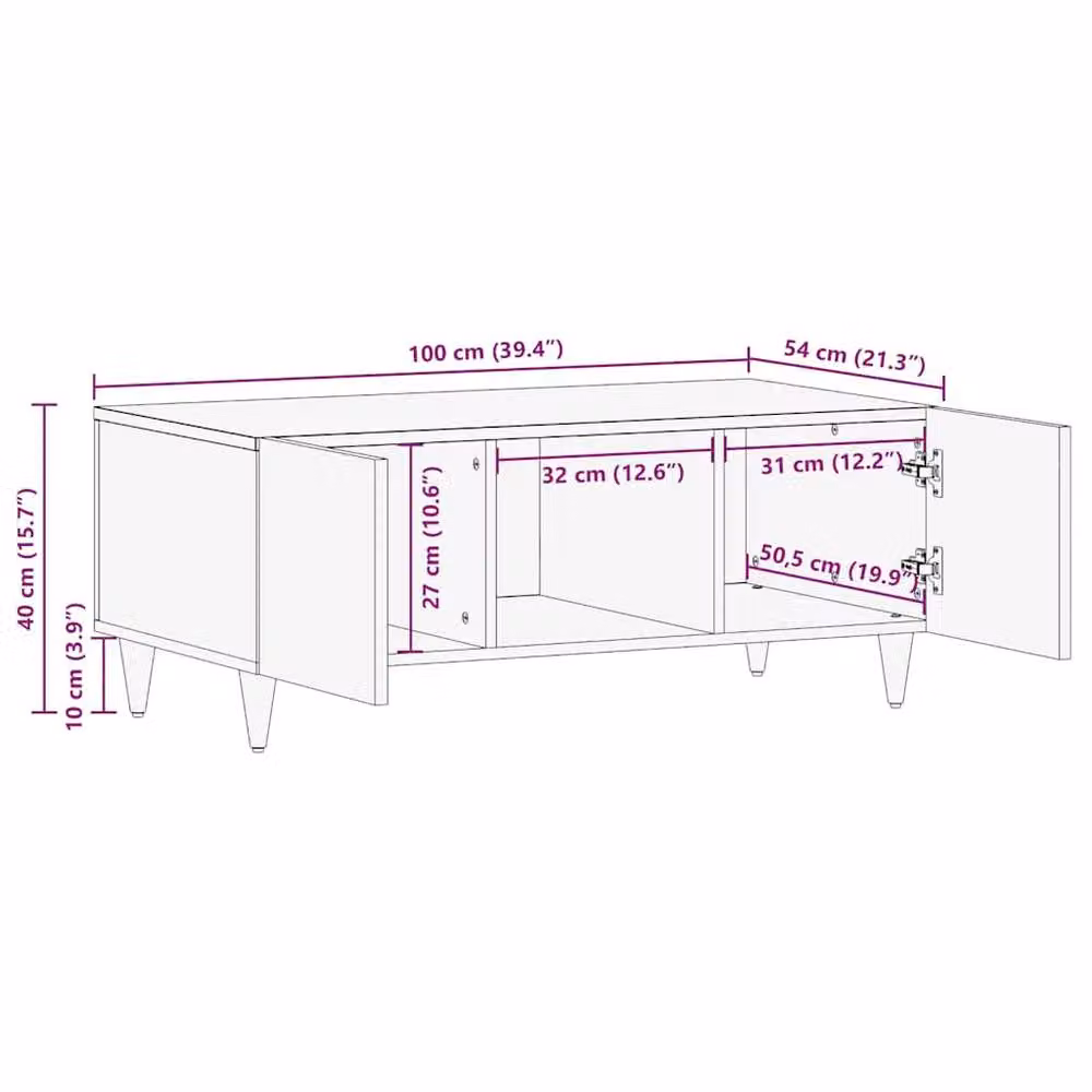 Berkfield Home Beautiful Coffee Table in Light Grey Solid Mango Wood W/D/H: 100 x 54 x 40 cm – 5