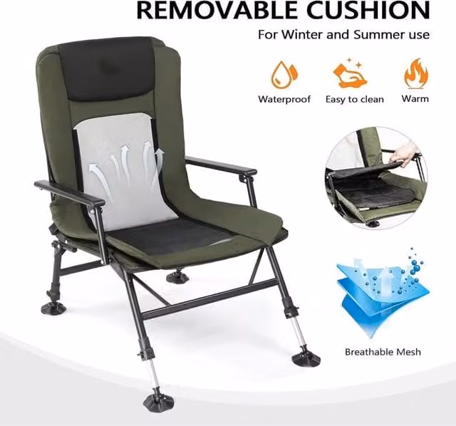 SPETLEK Portable Fishing Chair in Green with Armrests