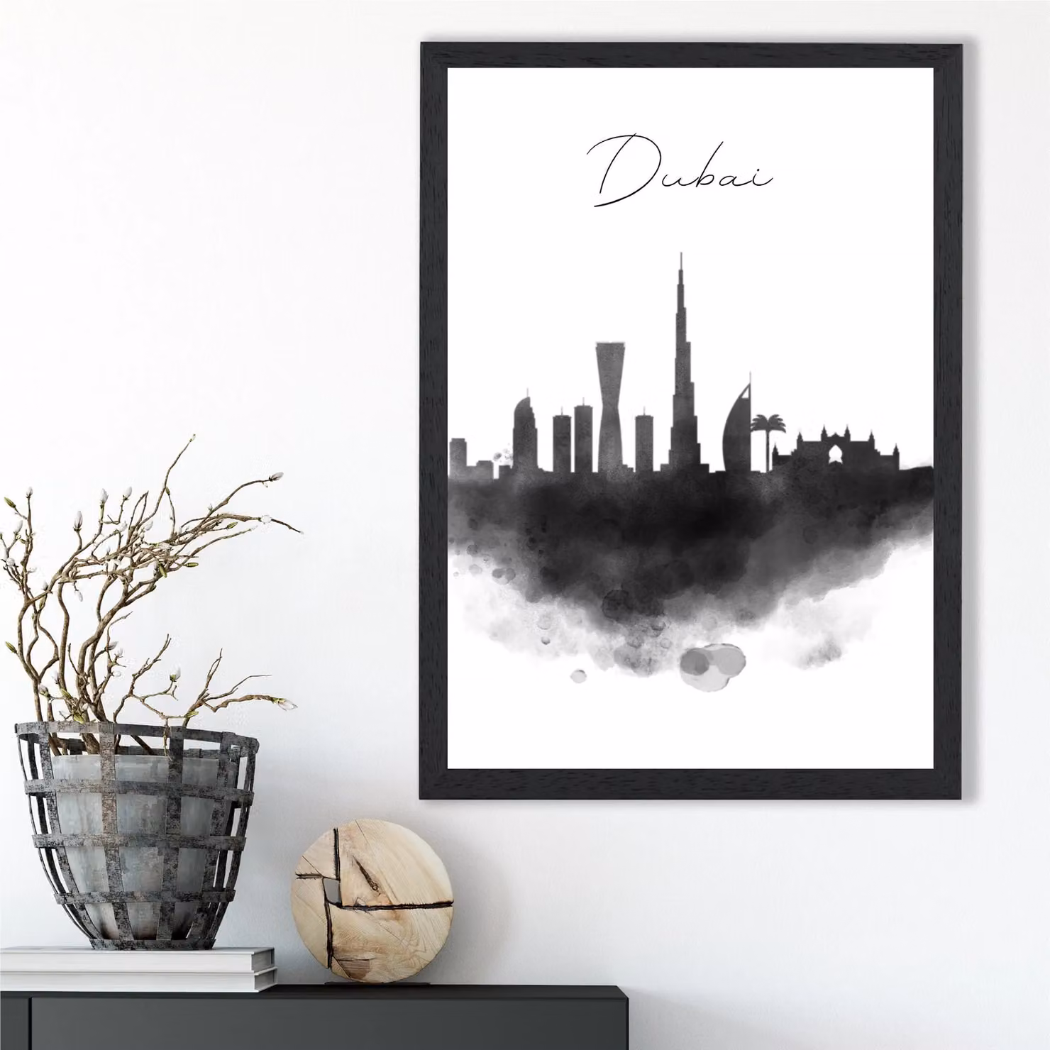 ARTZE Dubai Watercolour Skyline City Framed Print in Black – 2