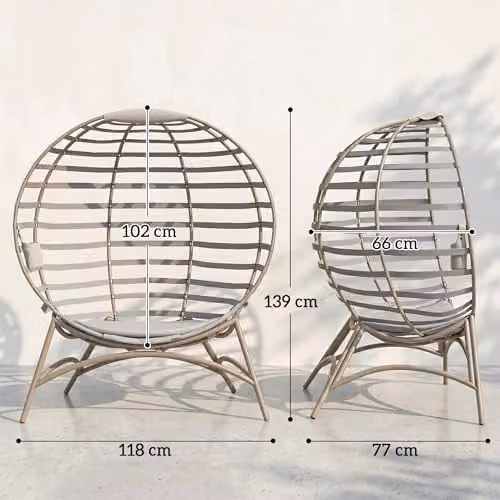 Outsunny Egg Lounge Chair with Upholstered Cushions and Powder Coated Steel Frame, Grey – 3