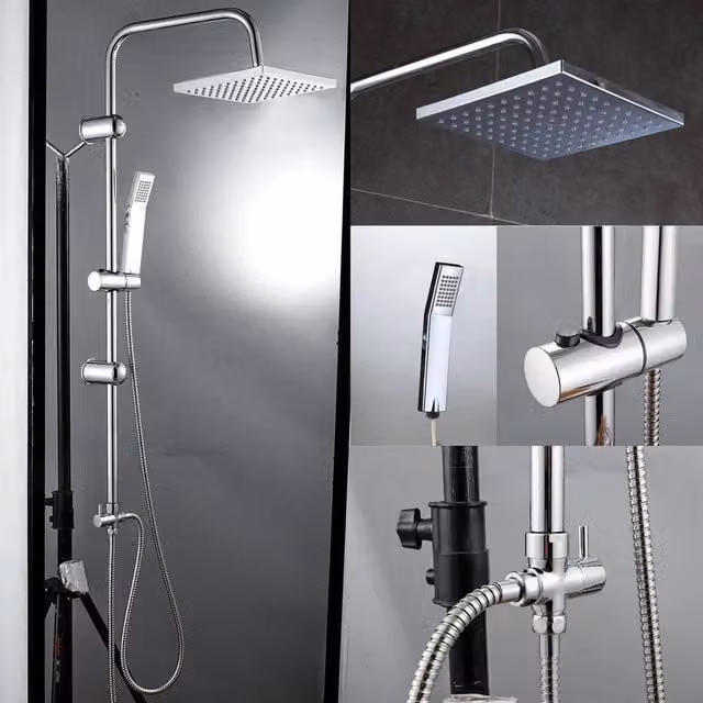 PAWNORA Large Square Chrome Dual 2 Mixer Shower Heads in Silver with Anti-Limescale Feature