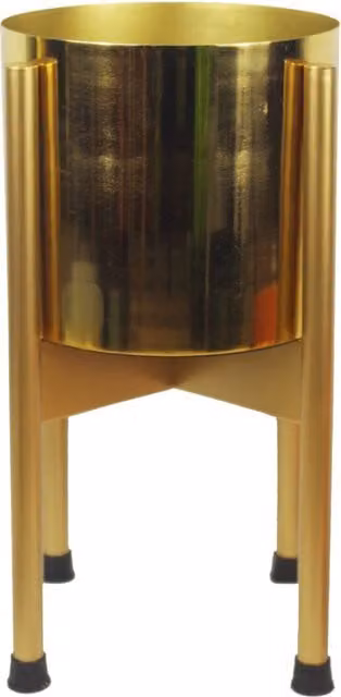 Leaf Gold Metal Planter with Round Tabletop Stand, Gold