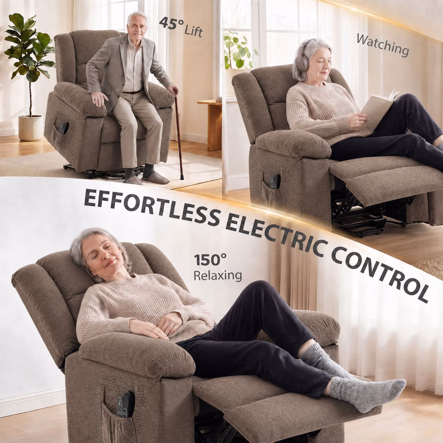 HOMCOM Oversized Power Lift Riser Recliner Chair with Massage and Heat in Brown – 4